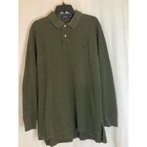 Polo Ralph Lauren Long‎ Sleeve Olive Green Cotton Polo Shirt Men's XL